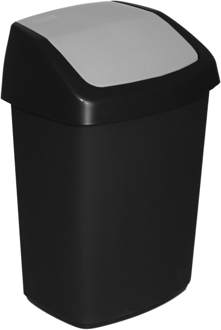 Curver Abfalleimer Swing-Top 25l in schwarz/grau, Plastik, 35 x 25 x 10 cm, 35 x 25 x 10 cm