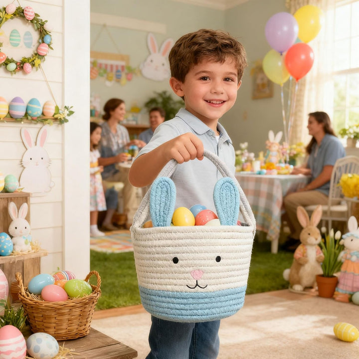 Osterkorb, Osterhasenkorb mit Griff, Osterkörbe für Kinder, Baby-Geschenkkorb, Eiereimer, Geschenke,