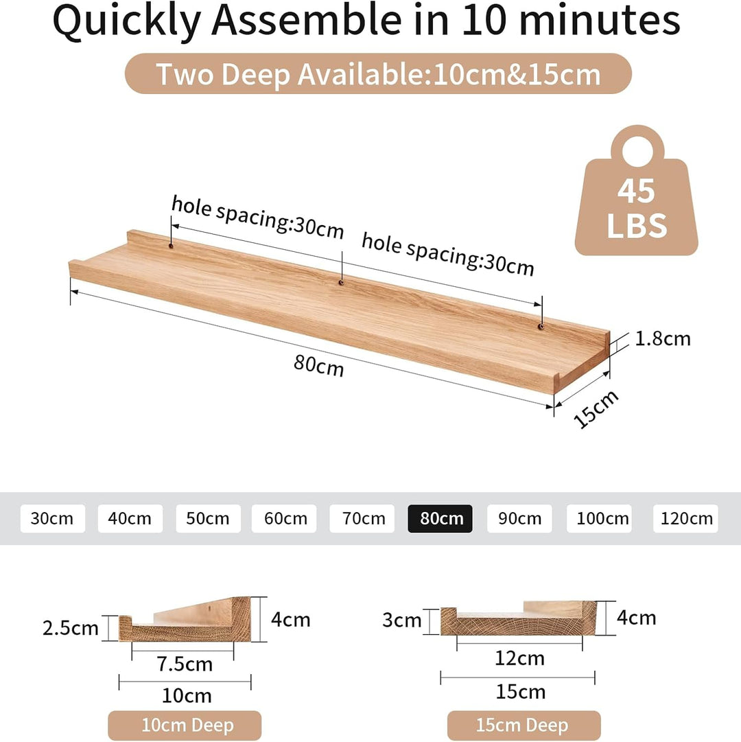 Bilderleiste Holz,80cm Eiche Wandregal Holz Regal Massiv Schweberegal gewürzregal regalbrett Hängere