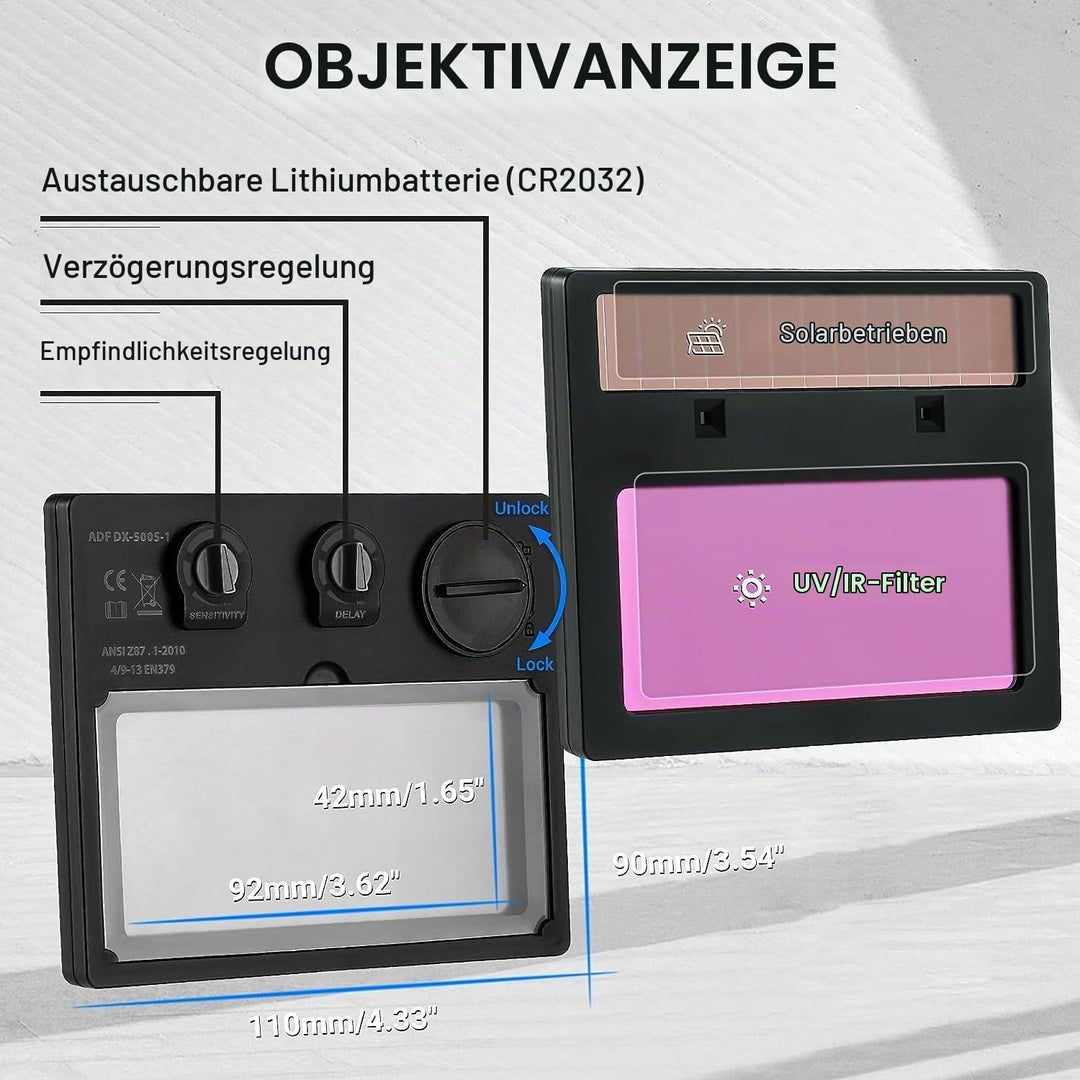 DEKO Solar Powered Schweisshelm Auto Verdunkelungshaube mit Einstellbarer Schattenbereich 4/9-13 für