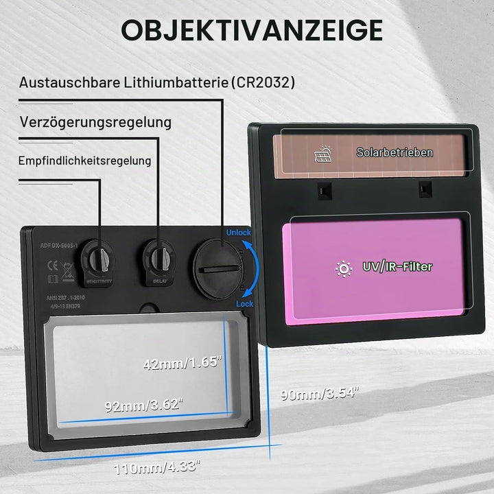 DEKO Solar Powered Schweisshelm Auto Verdunkelungshaube mit Einstellbarer Schattenbereich 4/9-13 für