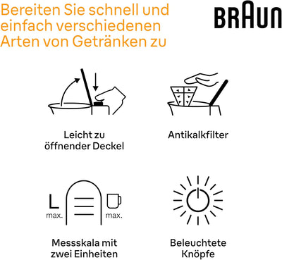 Braun PurShine Wasserkocher WK1500 WH – Teekocher mit 360° Basis, Abschaltautomatik, 1,7 L Füllmenge