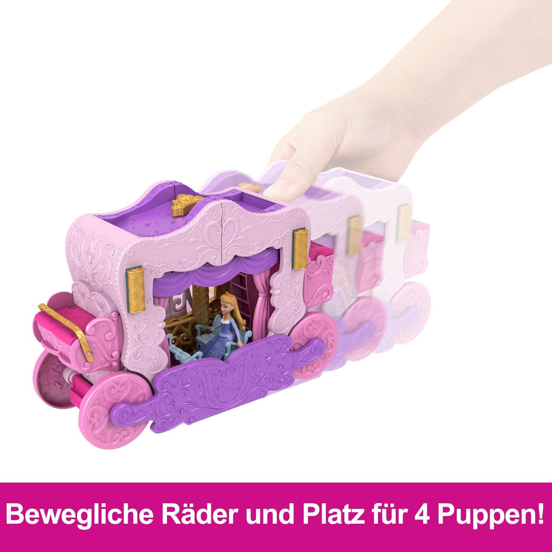 Mattel Disney Prinzessin Verwandlungs-Spielset Kutsche zu Schloss mit kleiner Puppe Aurora, 3 Ebenen