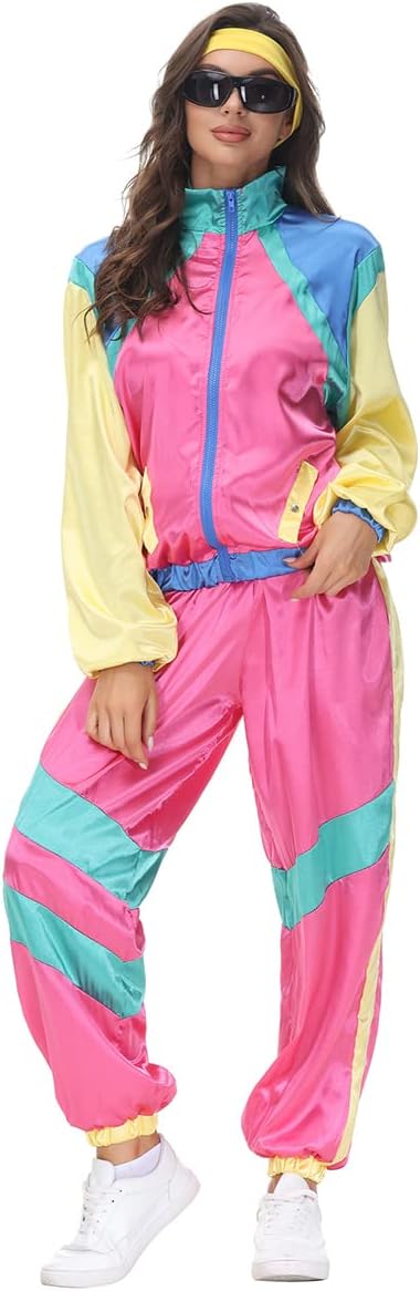FYMNSI Herren Damen 70er 80er Jahre Outfit Trainingsanzug Jogginganzug Faschingskostüm Halloween Mot