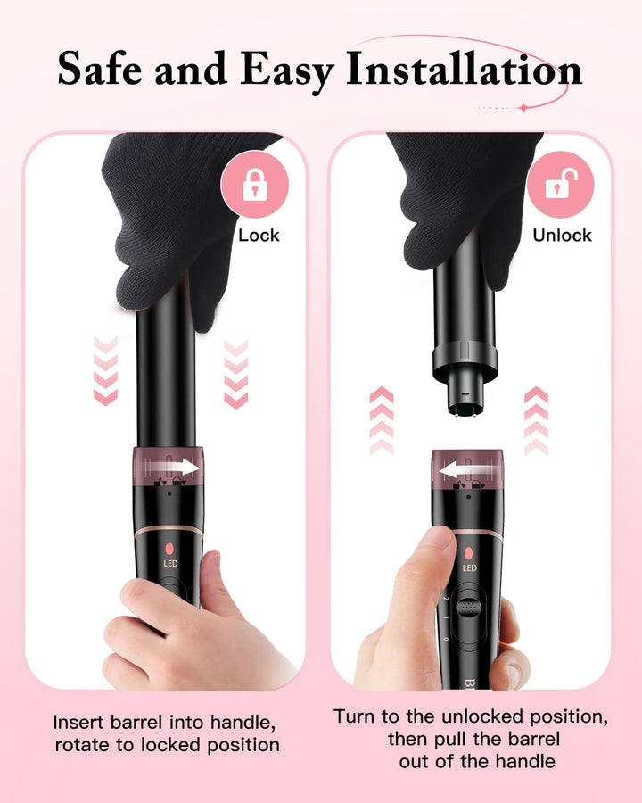 Lockenstab Grosse und Kleine Locken Set - 6 in 1 Mit Verschiedenen Aufsätzen Antistatische Keramik T