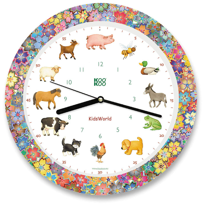 KOOKOO KidsWorld Garden Love, Bauernhofuhr mit 12 echten Tierstimmen vom Land, Quarzwerk, 34cm