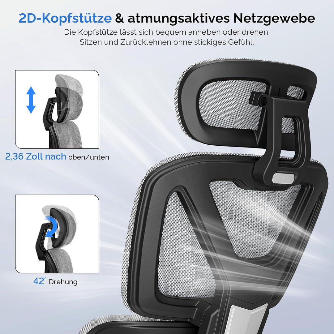 Bürostuhl Ergonomisch, Schreibtischstuhl mit Fussstütze, 90-120° Verstellbare Rückenlehne, Office Ch