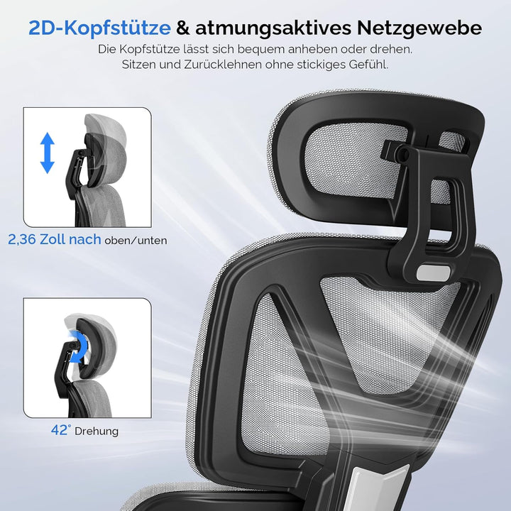 Bürostuhl Ergonomisch, Schreibtischstuhl mit Fussstütze, 90-120° Verstellbare Rückenlehne, Office Ch