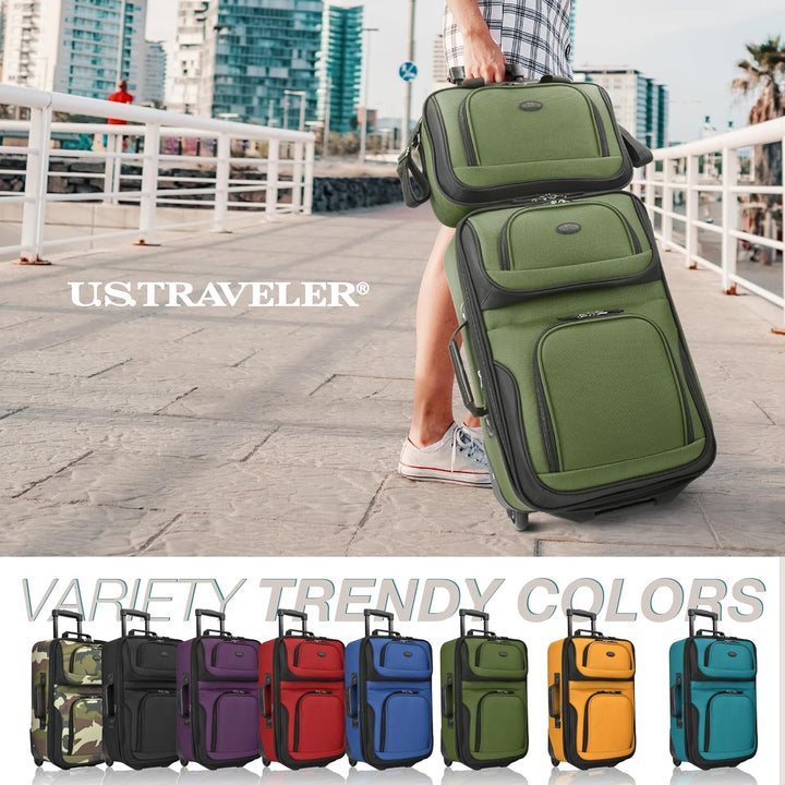 U.S. Traveler Rio Rugged Fabric Erweiterbares Handgepäck-Set 2 Wheel Grün, 2 Wheel Grün