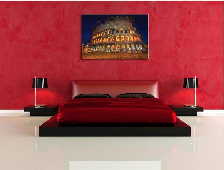 Pixxprint Kolosseum bei Nacht in Rom als Leinwandbild/Grösse: 100x70 / Wandbild/Kunstdruck/fertig be
