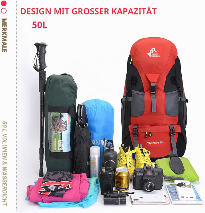 Bseash 50L Leichter wasserfester Wanderrucksack, Outdoor Sport Tagesrucksack Multifunktions Reisetas