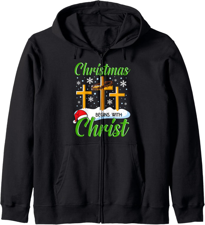 Christmas Begins With Christ Christian Cross Hat Xmas Pajama Kapuzenjacke