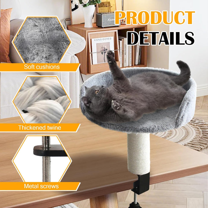 Katzenbett für Schreibtisch, Katzenliege Katzenhängematte mit Kratzsäule und Plüschpolsterung, Katze