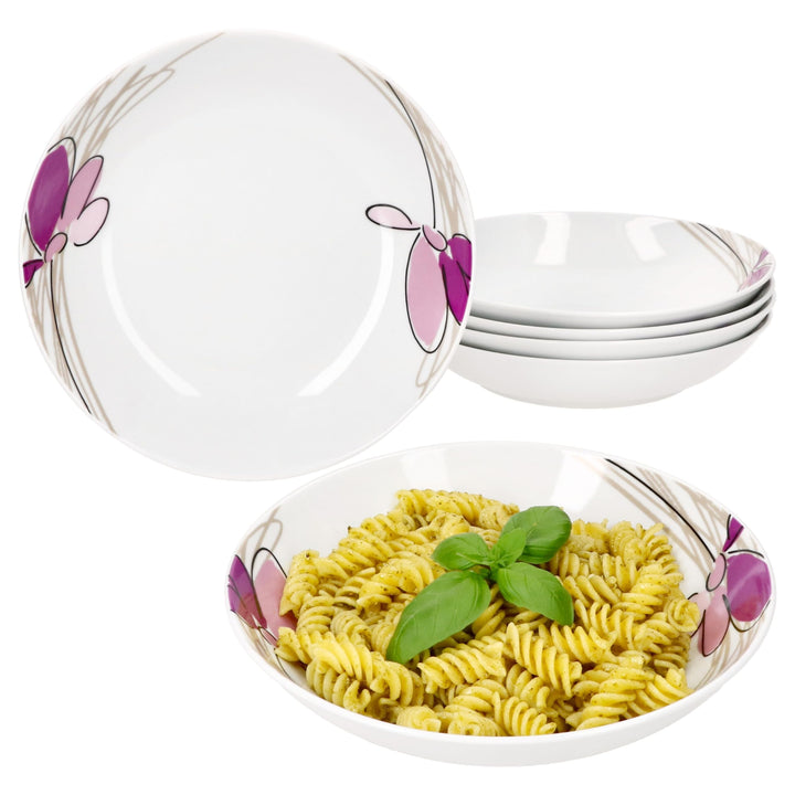 MamboCat Viola 6er Set Suppenteller I 450ml I Porzellan-Geschirr mit Blumen-Dekor für 6 Personen I T