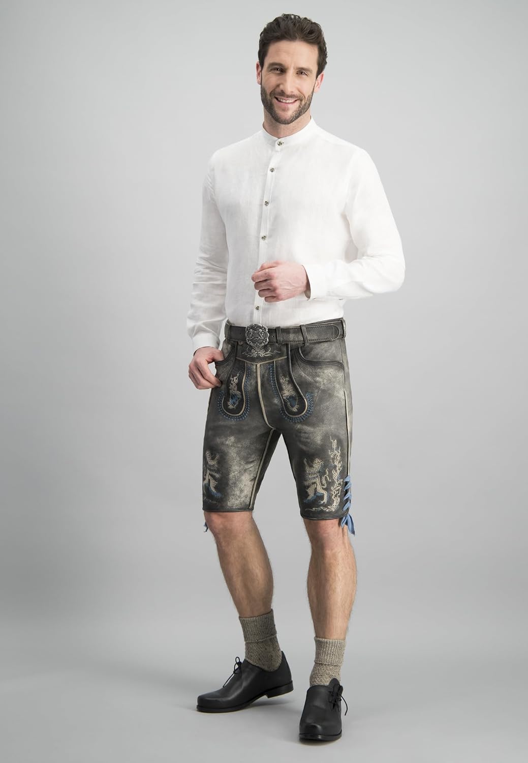 Stockerpoint Herren Trachtenlederhose Austria-bua 44 Grau Antik Gespeckt, 44 Grau Antik Gespeckt