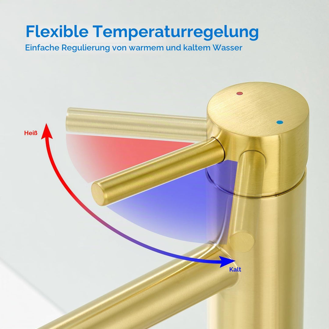 Waschtischarmatur Hoch, Wasserhahn Bad Gold für Aufsatzwaschbecken, Armatur Badezimmer Waschbecken,