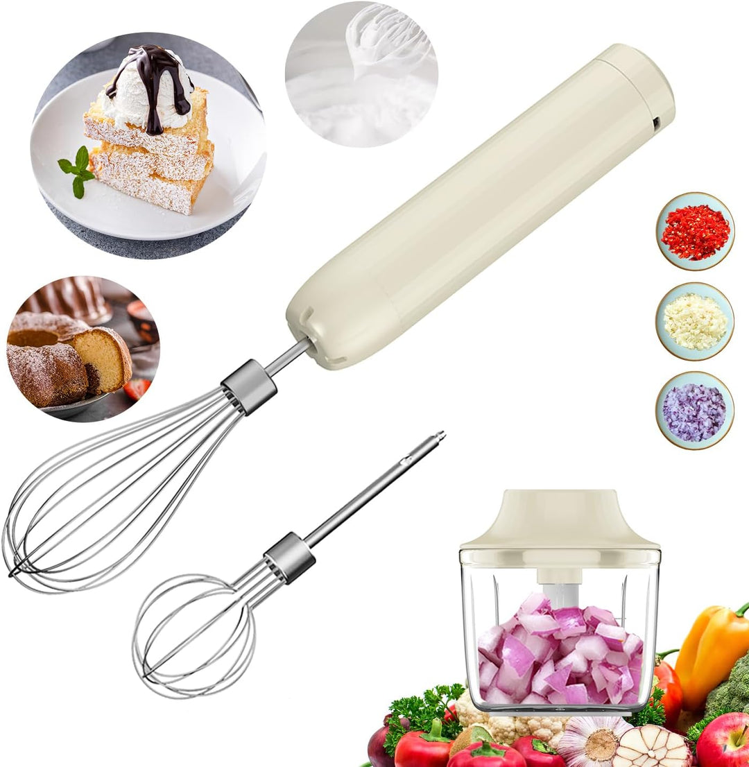 Elektrischer Rührgerät Handmixer Set: Kabelloses Handrührgerät mit Edelstahl-Schneebesen, Multizerkl