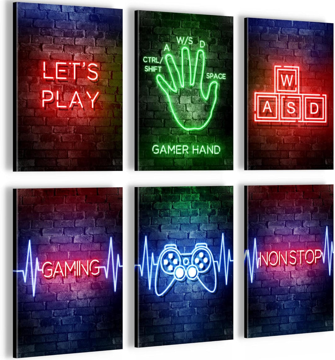 Novart Wandbilder Set - KOMPLETT AUFHÄNGFERTIG - Made in Germany - Moderne Bilder Spielkonsole Gamer