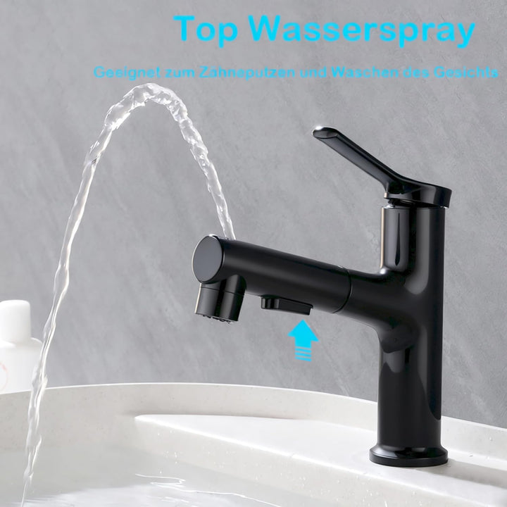 Wasserhahn Bad Ausziehbar, Ausziehbare Waschtischbatterie mit 2 Sprühmodi heiss und kalt Zweifach-Re