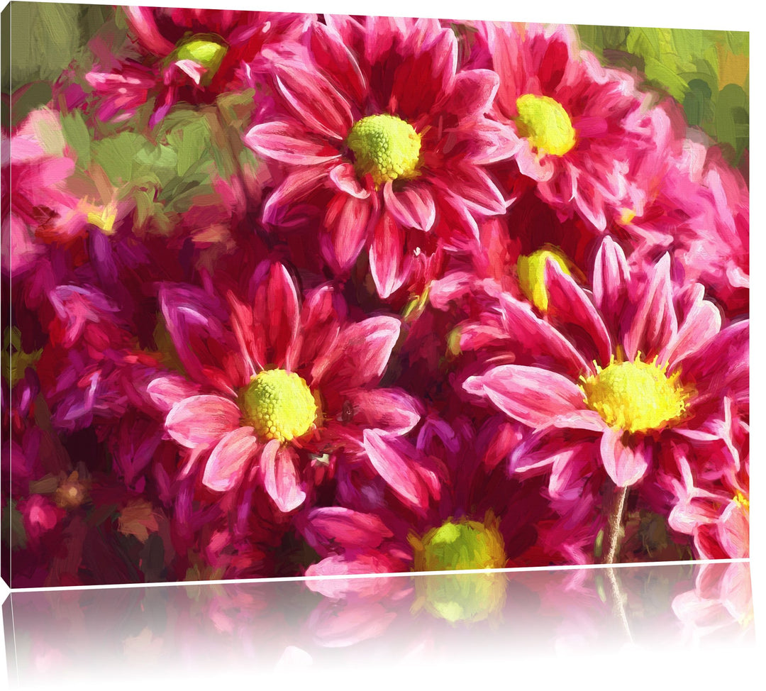 rote Blumen Pinsel Effekt, Format: 100x70 auf Leinwand, XXL riesige Bilder fertig gerahmt mit Keilra