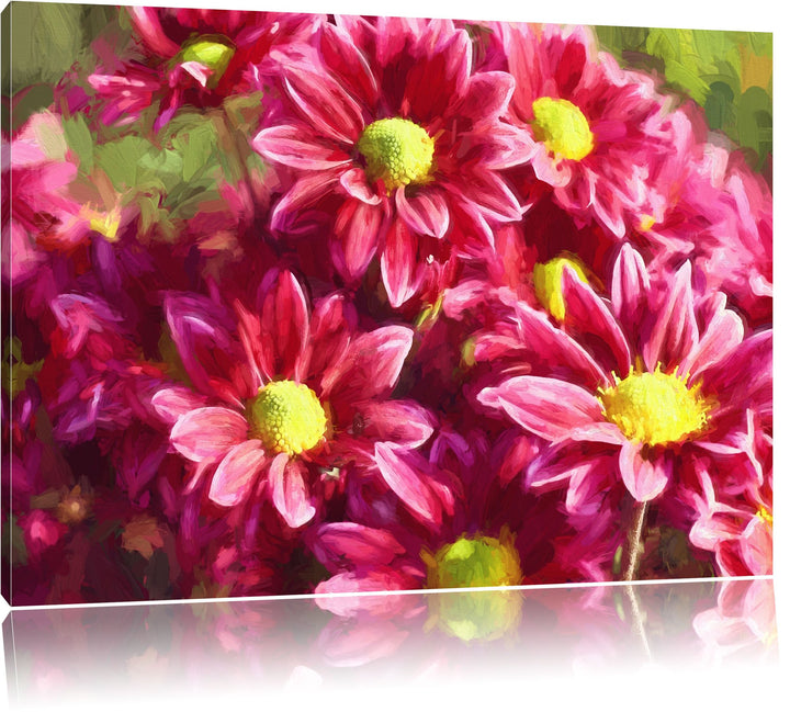rote Blumen Pinsel Effekt, Format: 100x70 auf Leinwand, XXL riesige Bilder fertig gerahmt mit Keilra