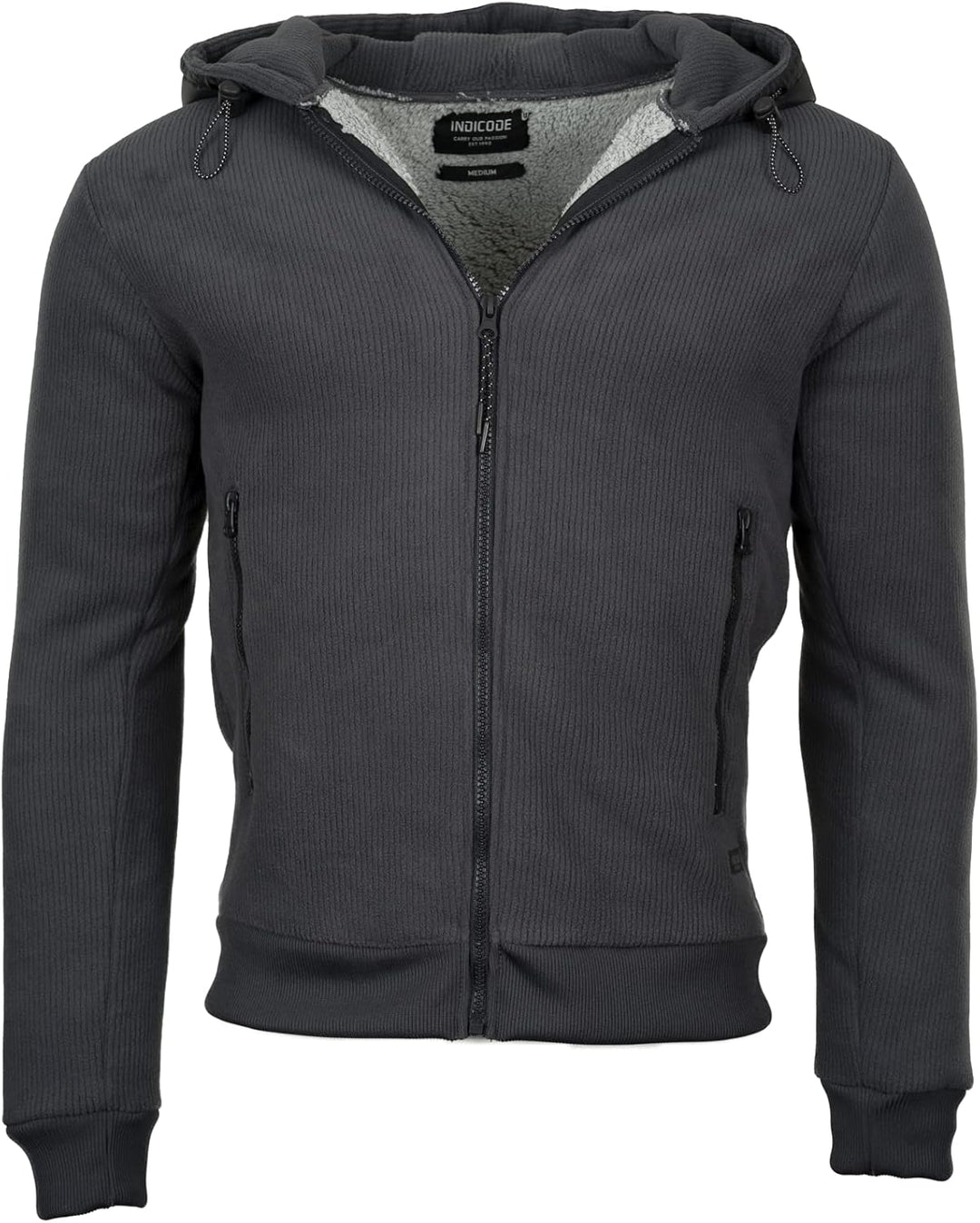 Indicode Herren Strickjacke Barton Kapuzenjacke Winter Jacke gefüttert mit Kapuze L Dk Grey, L Dk Gr