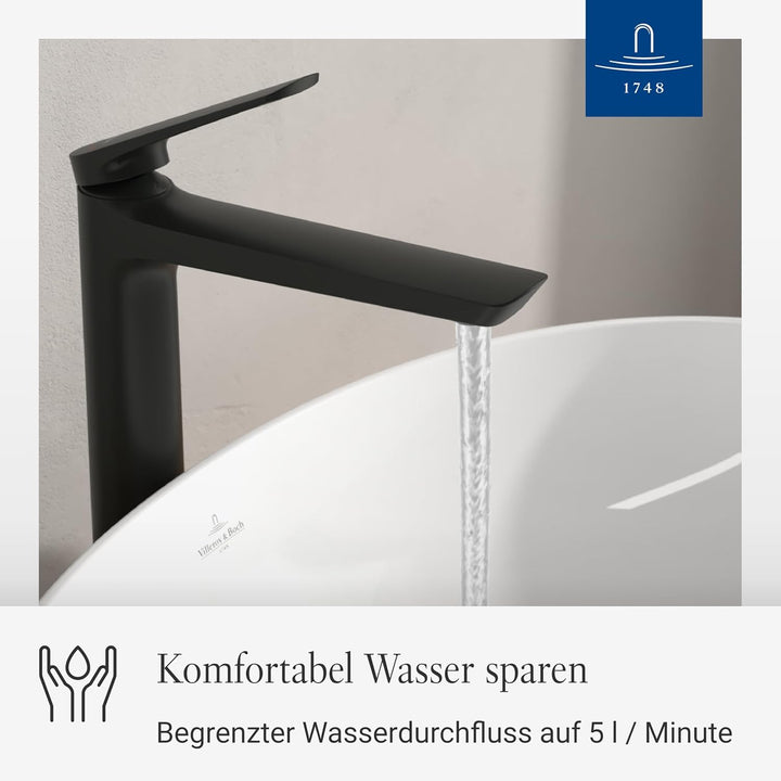 Villeroy & Boch Oasis Waschtischarmatur erhöht - Wasserhahn Bad ohne Ablaufgarnitur - Waschbeckenarm