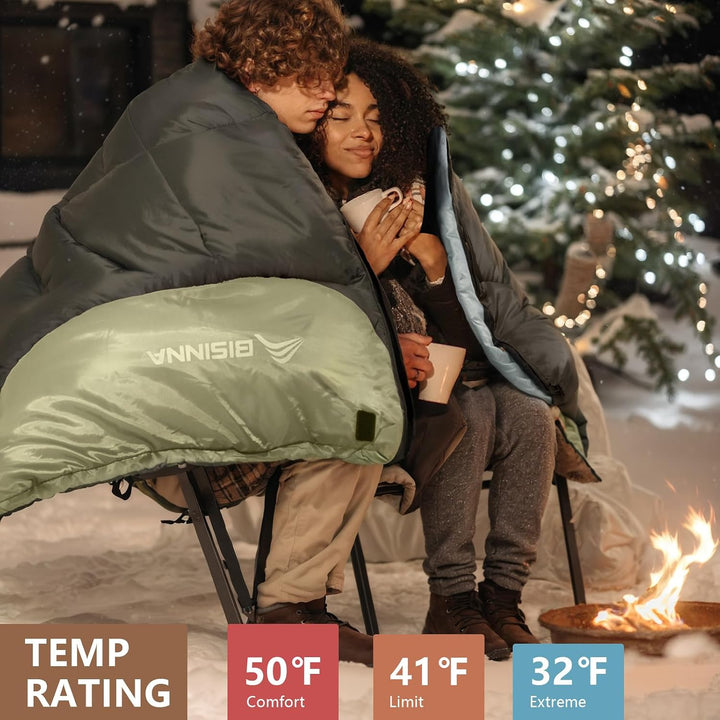 BISINNA Winter Doppelschlafsack für Erwachsene 2 Personen Outdoor Warmer Schlafsack 3 Jahreszeiten–