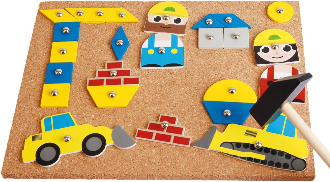 Lena 65828 Hammerspiel, Nagelspiel mit 64 bunten 8 Baustellen Teilen, ca. 28 x 19,5 cm & Hammerspiel
