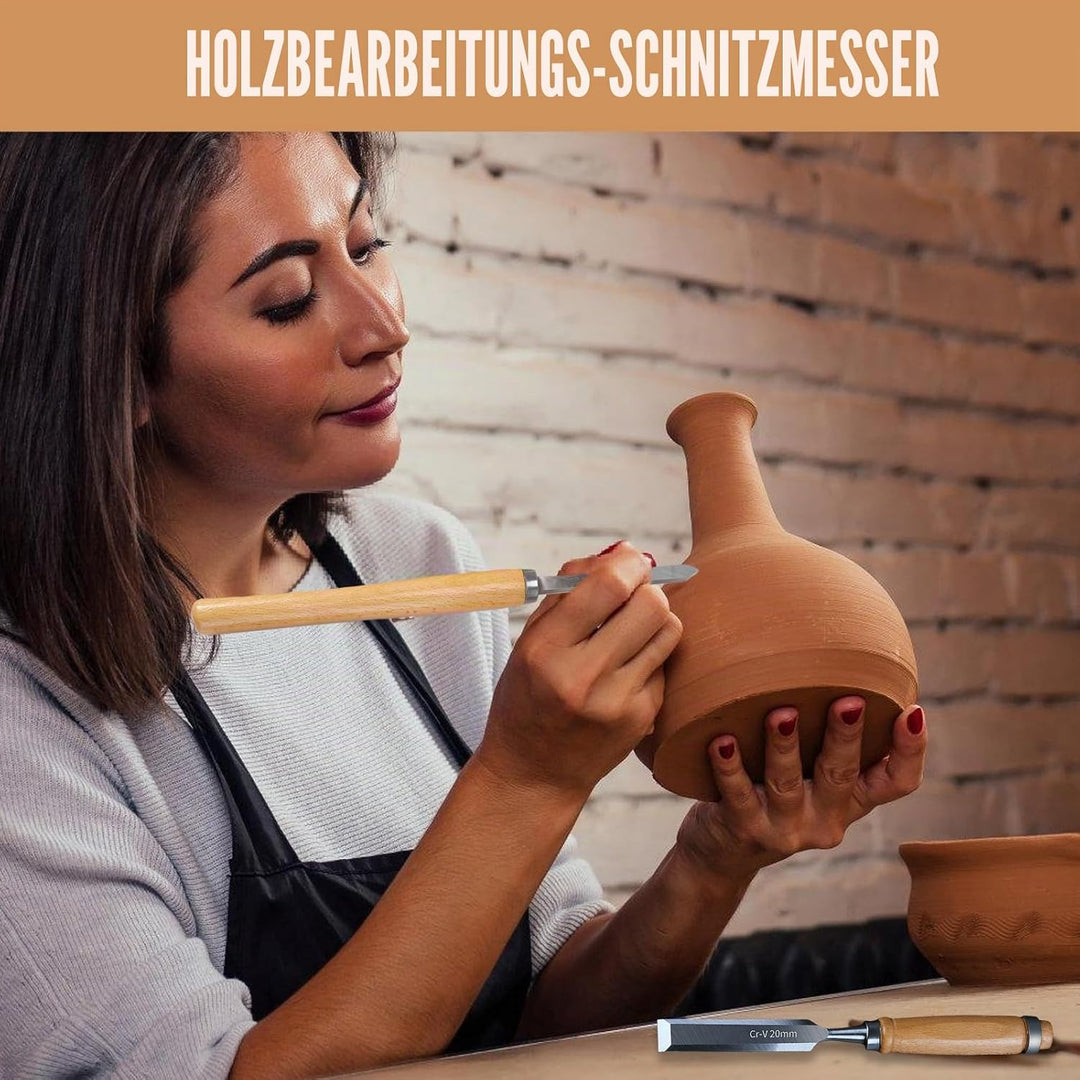 Drechselmesser Set 8 Stück, Stechbeitel Set für Holz Drehmeissel Set mit Manganstahl Klingen und Pol