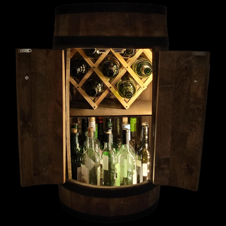 weeco - Fassbar LED mit Tür und Weinhalter - Weinregal. Fass Hausbar Weinrack 80x50cm. Rustikaler de