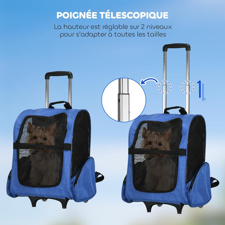 PawHut Transporttasche mit Rollen für Hunde, 2 in 1, Trolley, Rucksack für Hunde und Katzen, mit Tel