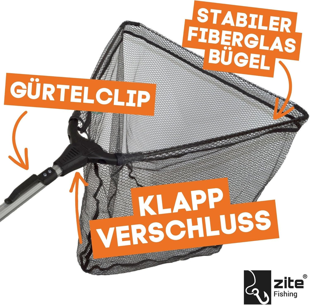 Zite Fishing Kescher Gummiert zum Angeln - Teleskop Angelkescher Diverse Längen auch für Kinder 210.