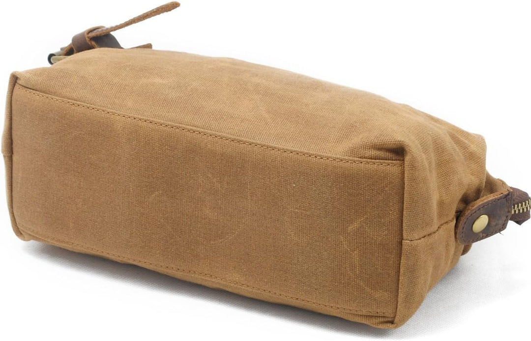 Neuleben Kulturtasche Wasserdicht Vintage Canvas Leder Damen Herren Kosmetiktasche Kulturbeutel für