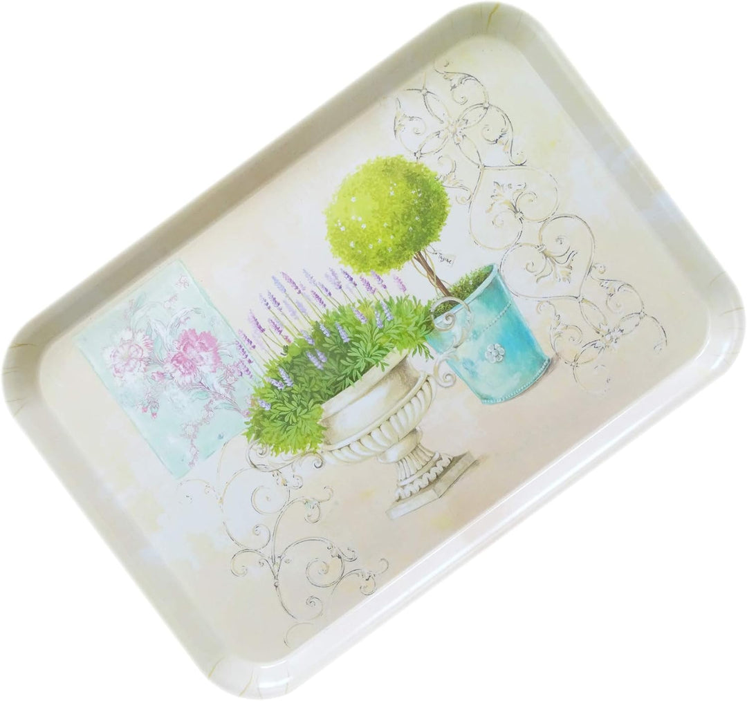 Lashuma Geschirr Tablett stapelbar, Modernes Grilltablett gross 45x31 cm, Druck: Garten, Melamintabl