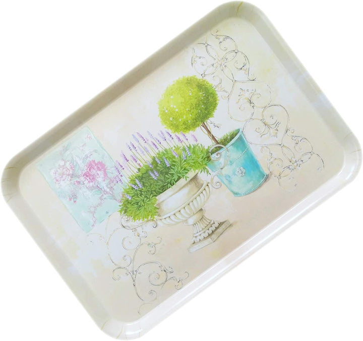 Lashuma Geschirr Tablett stapelbar, Modernes Grilltablett gross 45x31 cm, Druck: Garten, Melamintabl