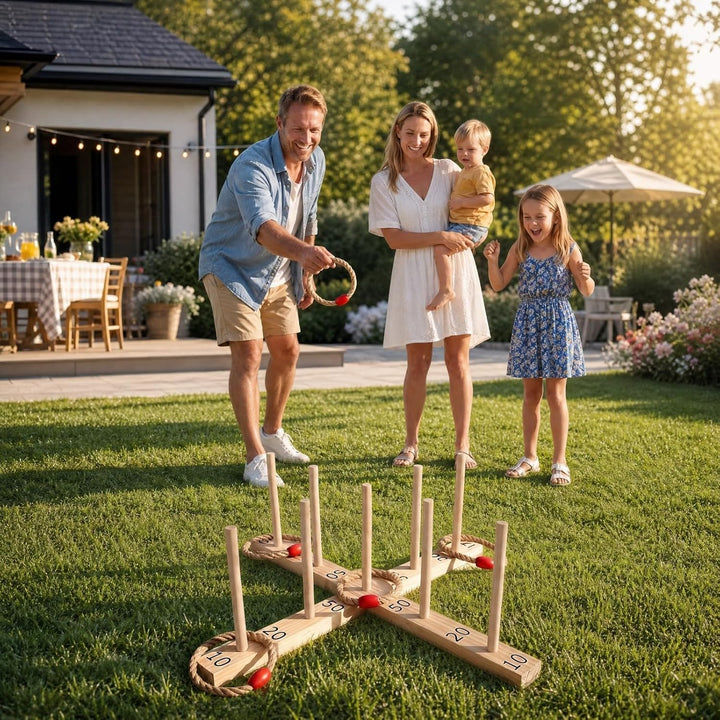 HOMASIS Ringwurfspiel Kinder Outdoor aus Holz, Natur