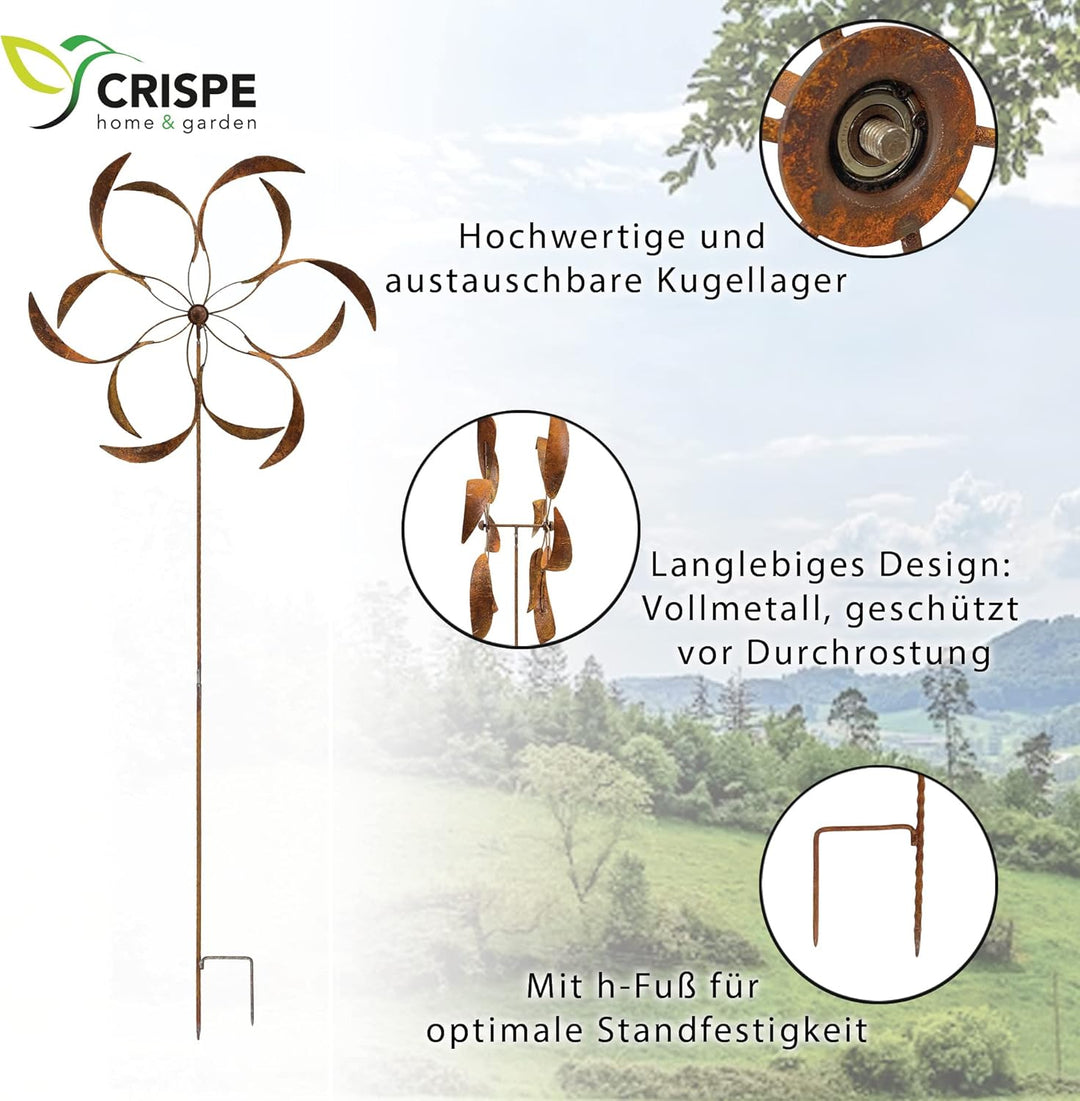 Grosses Metall Windrad 'Blume XXL' - massives Windspiel Windmühle für den Garten - wetterfest und st