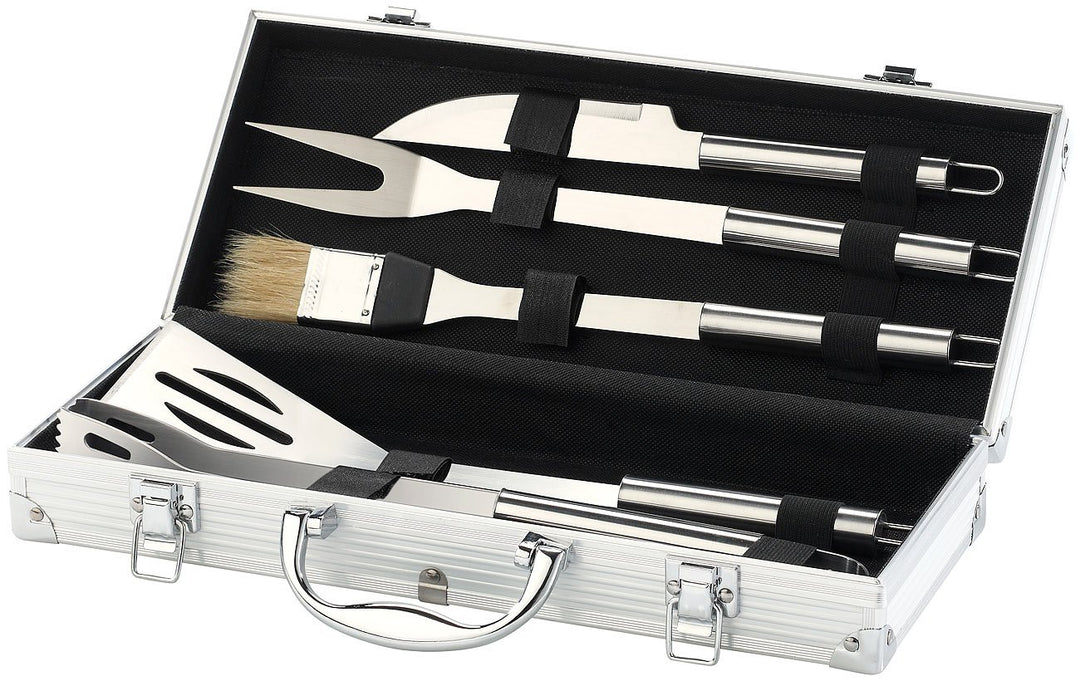 Rosenstein & Söhne Grillkoffer: Edelstahl-Grillbesteck im Aluminium-Koffer (Grillbesteckkoffer, Gril