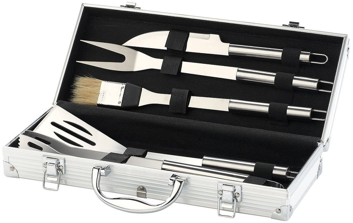 Rosenstein & Söhne Grillkoffer: Edelstahl-Grillbesteck im Aluminium-Koffer (Grillbesteckkoffer, Gril