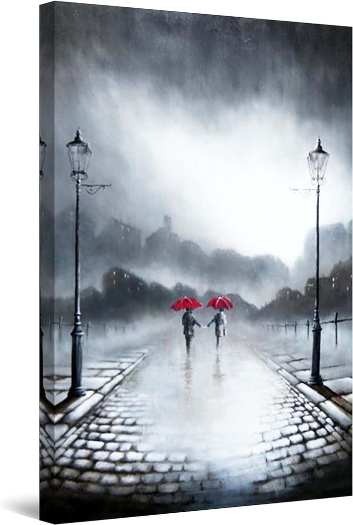 Startonight Leinwandbilder Schwarz und Weiss Zwei rote Regenschirme, Doppelansicht Überraschung Mode