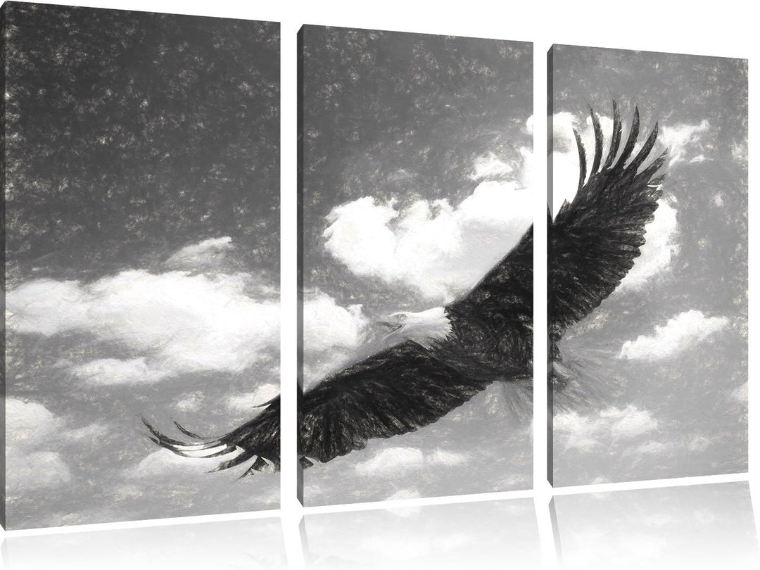 Pixxprint Fliegender Adler als Leinwandbild | Grösse: 3 Teilig (120x80) | Wandbild| Kunstdruck | fer
