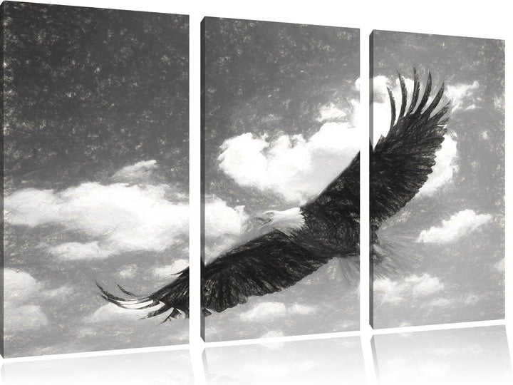 Pixxprint Fliegender Adler als Leinwandbild | Grösse: 3 Teilig (120x80) | Wandbild| Kunstdruck | fer