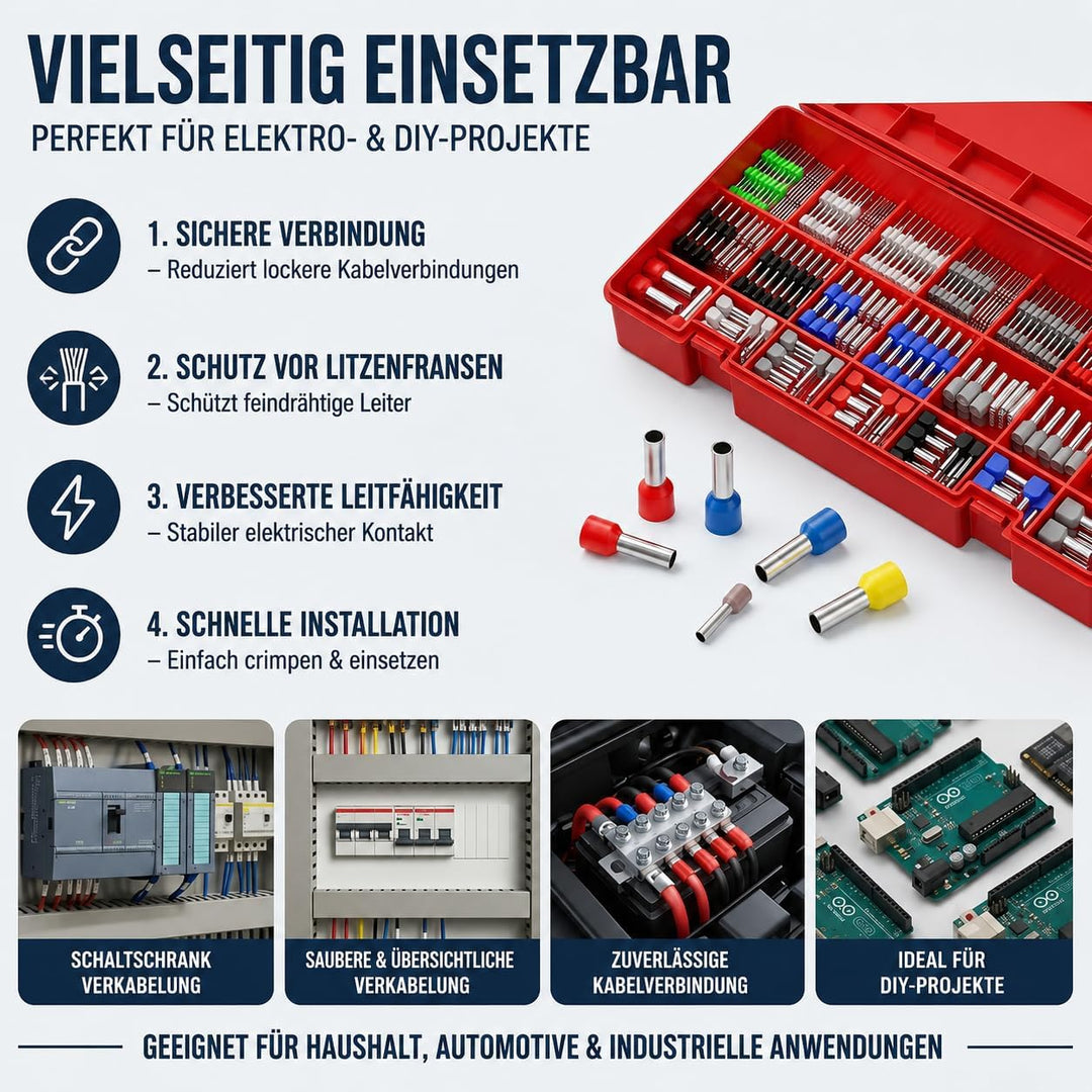 PEBA Crimpzange Aderendhülsen Set, Sechskant Crimpzange [0,08-10 mm²] mit 21 Arten Isolierte Aderend