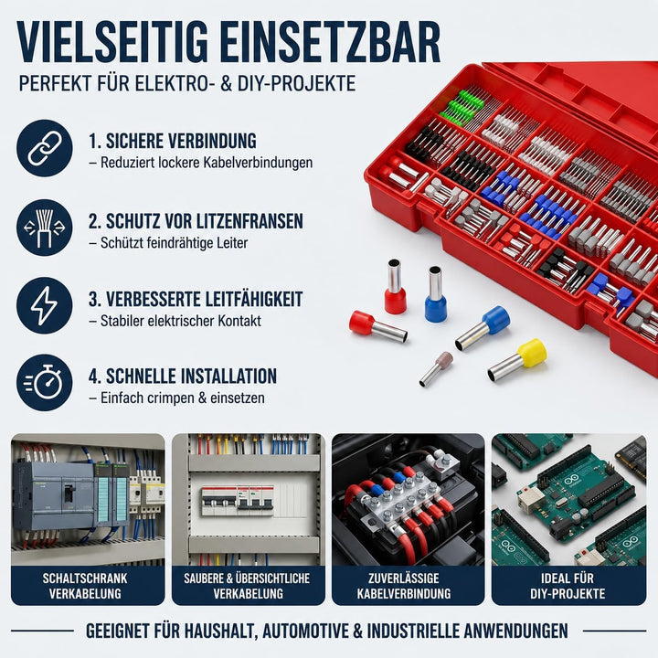 PEBA Crimpzange Aderendhülsen Set, Sechskant Crimpzange [0,08-10 mm²] mit 21 Arten Isolierte Aderend