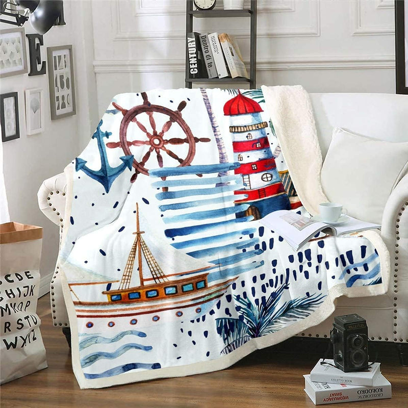 Nautisches Wohndecke 150x200cm Abenteuer Ozean Theme Dekor für Stuhl Sofa Couch Leuchtturm Anker Kus