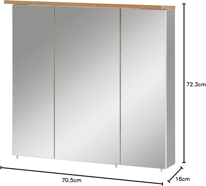 Schildmeyer Padua Spiegelschrank 148838, Platingrau/Eiche Landhaus Dekor, 70,5 x 16 x 72,3 cm (B/T/H