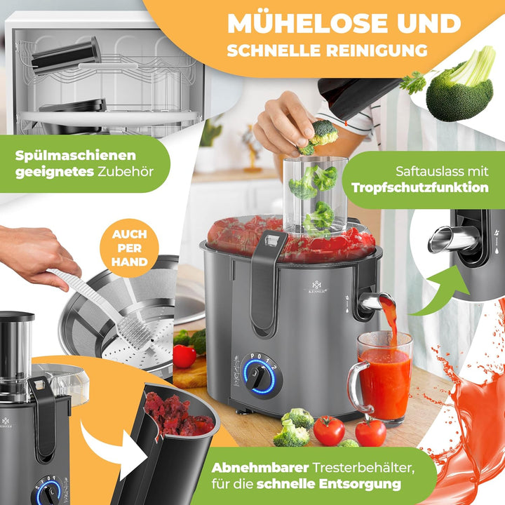 KESSER® Zentrifuge Entsafter für Obst | Gemüse aus Edelstahl 1100W, grosse Fütterungsröhre, 3 Stufen