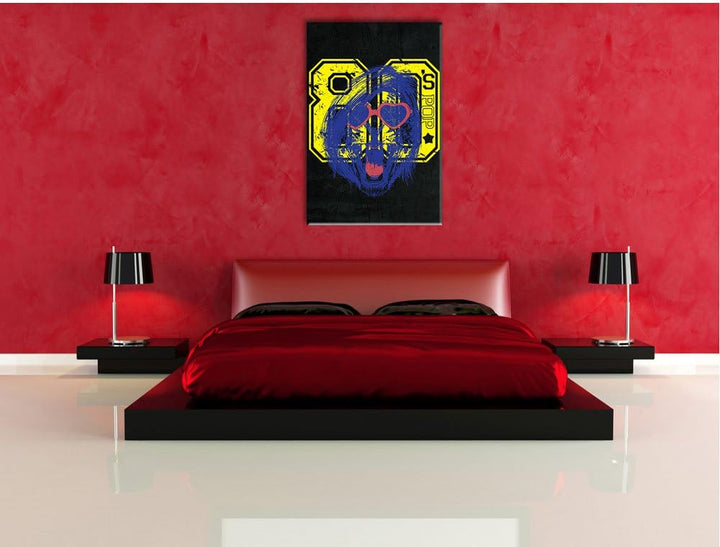 Dark 80s pop black Bild auf Leinwand, XXL riesige Bilder fertig gerahmt mit Keilrahmen, Kunstdruck a