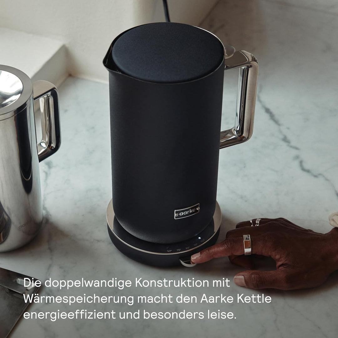 Aarke Wasserkocher aus Edelstahl mit mehreren Temperatureinstellungen, 360° drehbarem Sockel, leisem